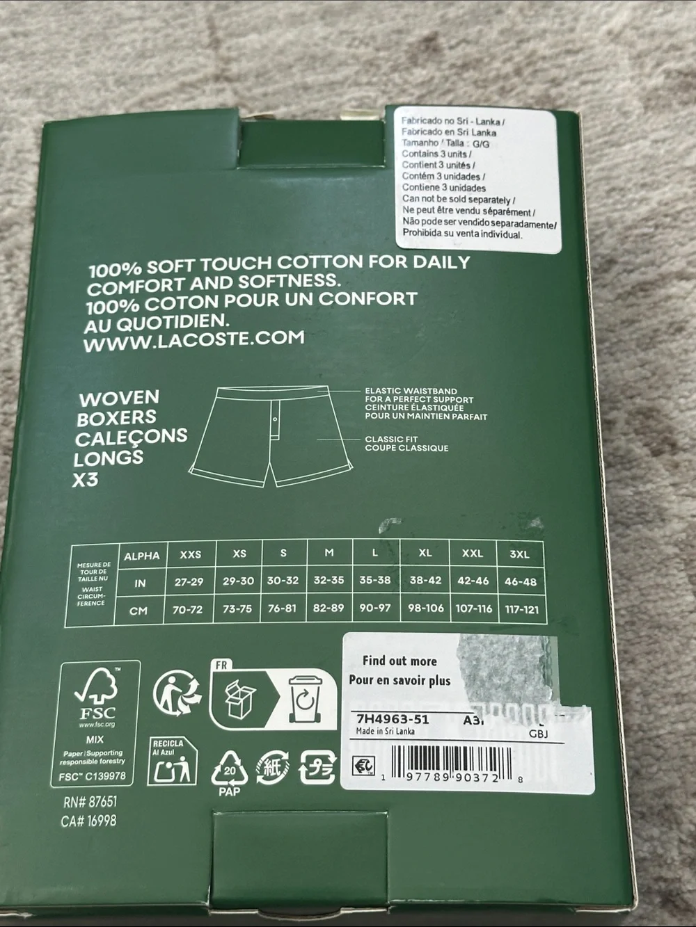 Lacoste Men’s Large 3 pack Special Edition 100% Cotton Woven Boxers. NWT’s.